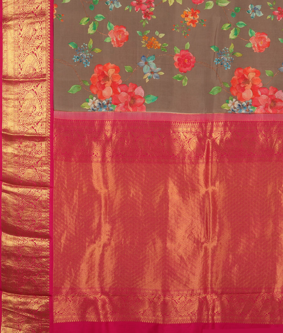 Grey Printed Kanjivaram Silk Saree T2970254