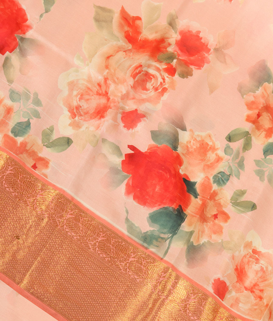 Light Peach Printed Kanjivaram Silk Saree T313838-image