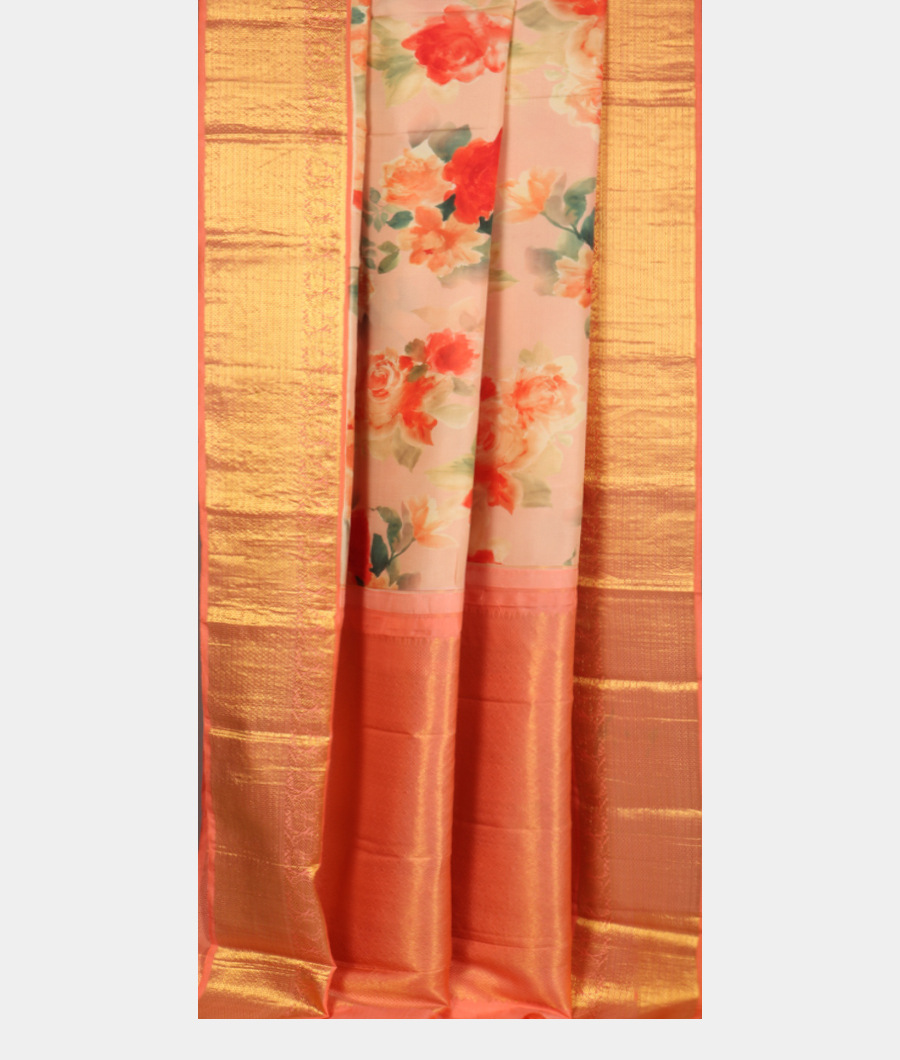 Light Peach Printed Kanjivaram Silk Saree T3138382