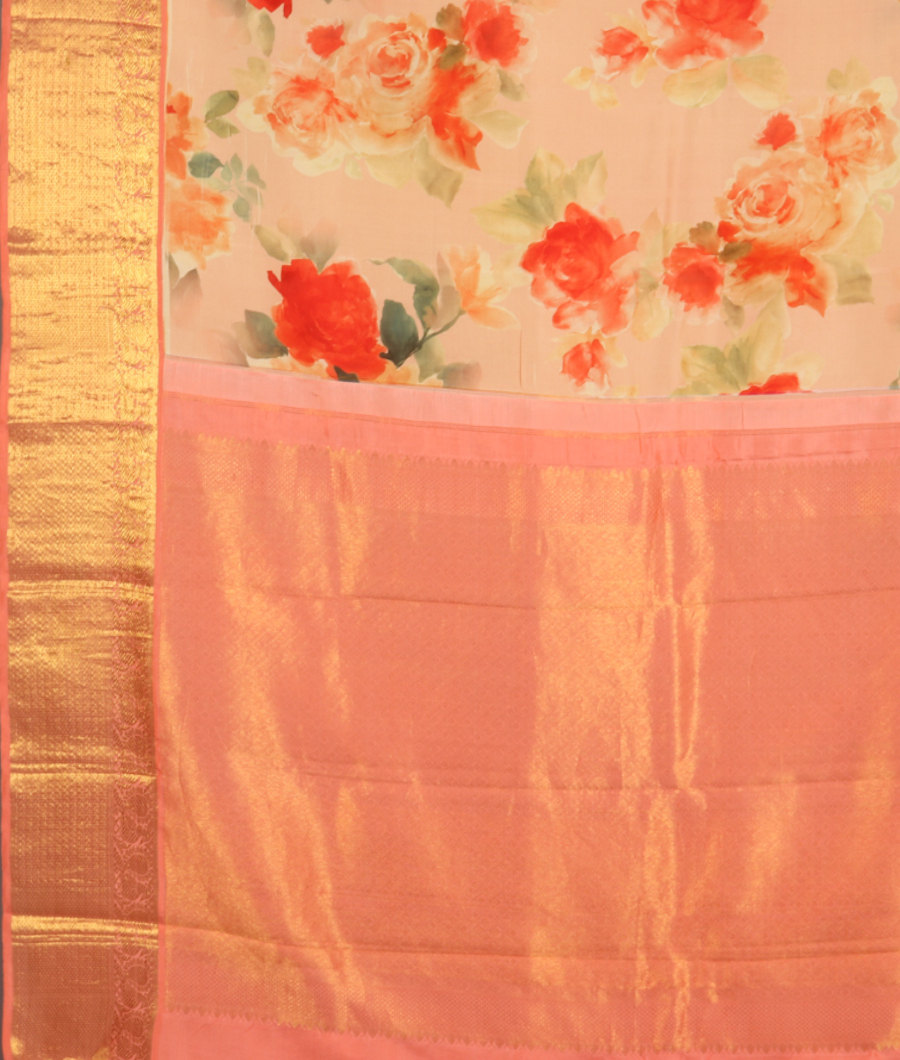 Light Peach Printed Kanjivaram Silk Saree T3138384