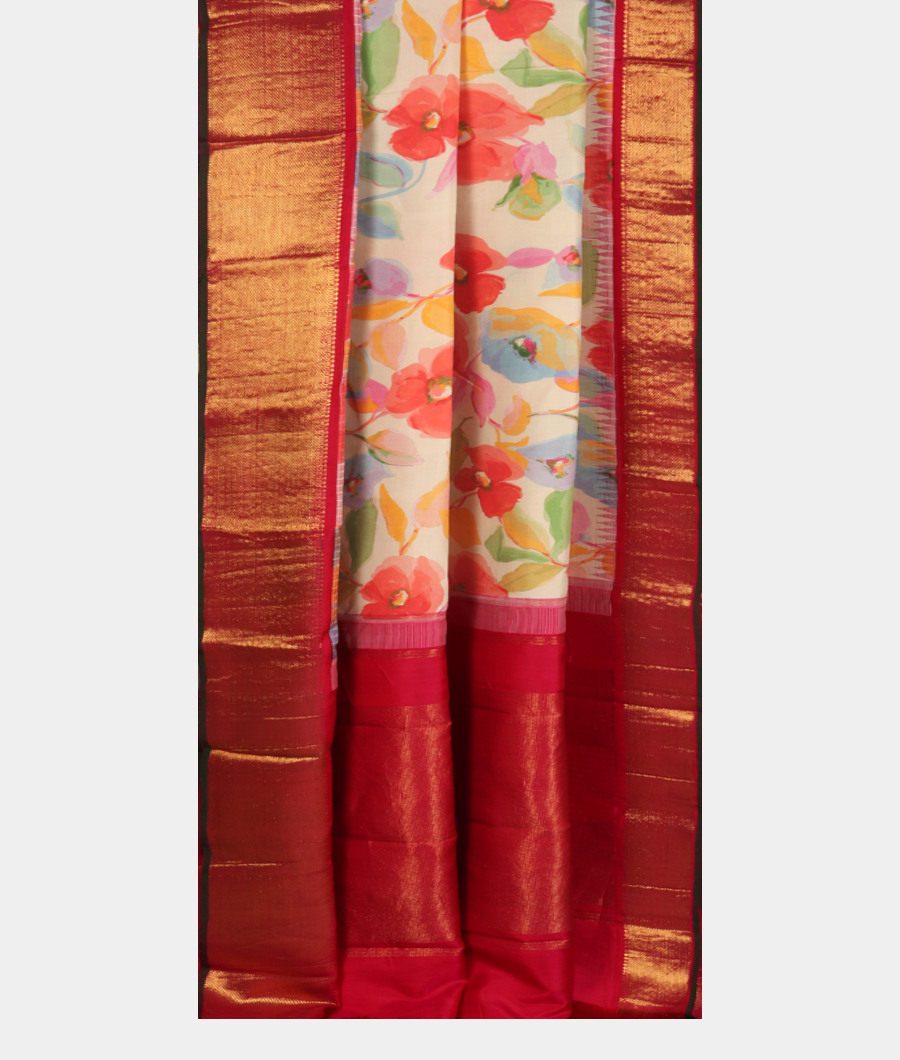 White Printed Kanjivaram Silk Saree T3448672