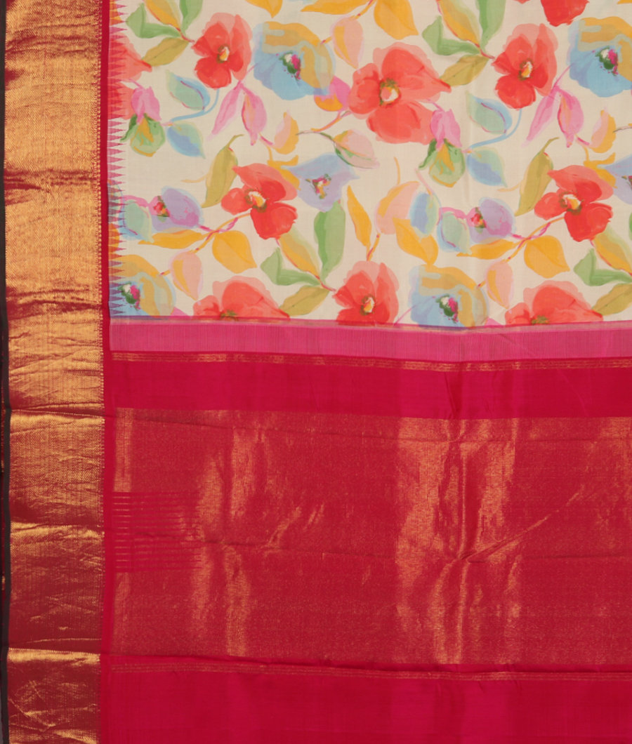 White Printed Kanjivaram Silk Saree T3448674