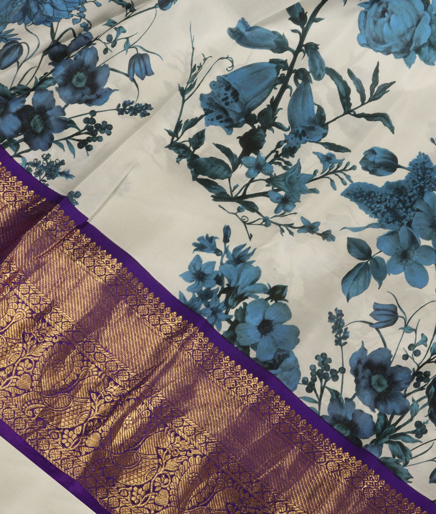 Light Blue Printed Kanjivaram Silk Saree T309458-image