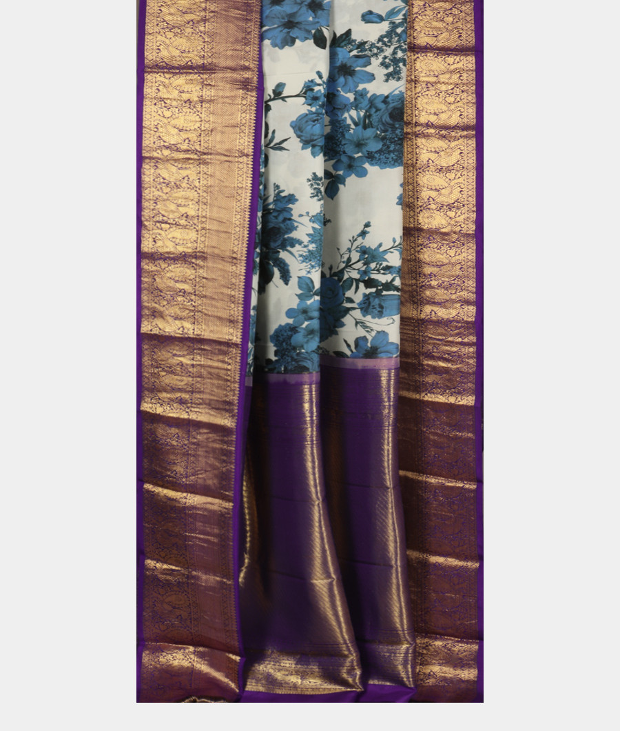 Light Blue Printed Kanjivaram Silk Saree T3094582