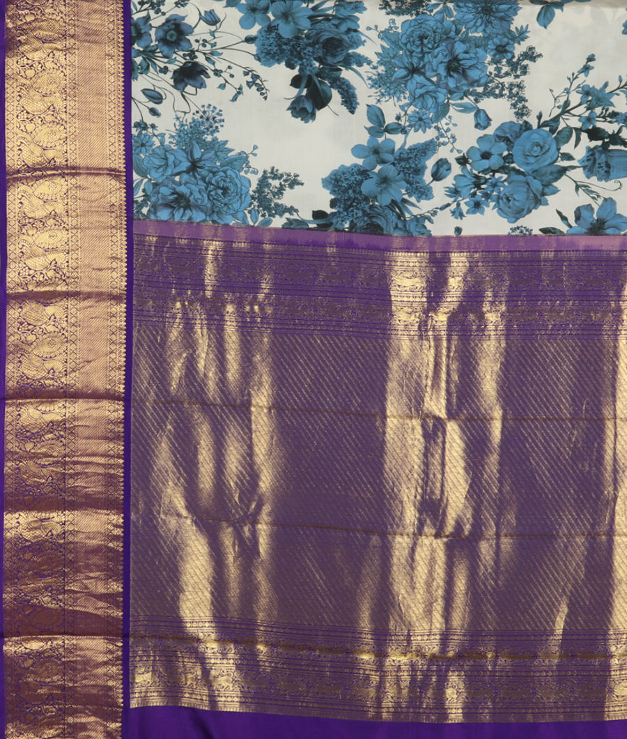 Light Blue Printed Kanjivaram Silk Saree T3094584