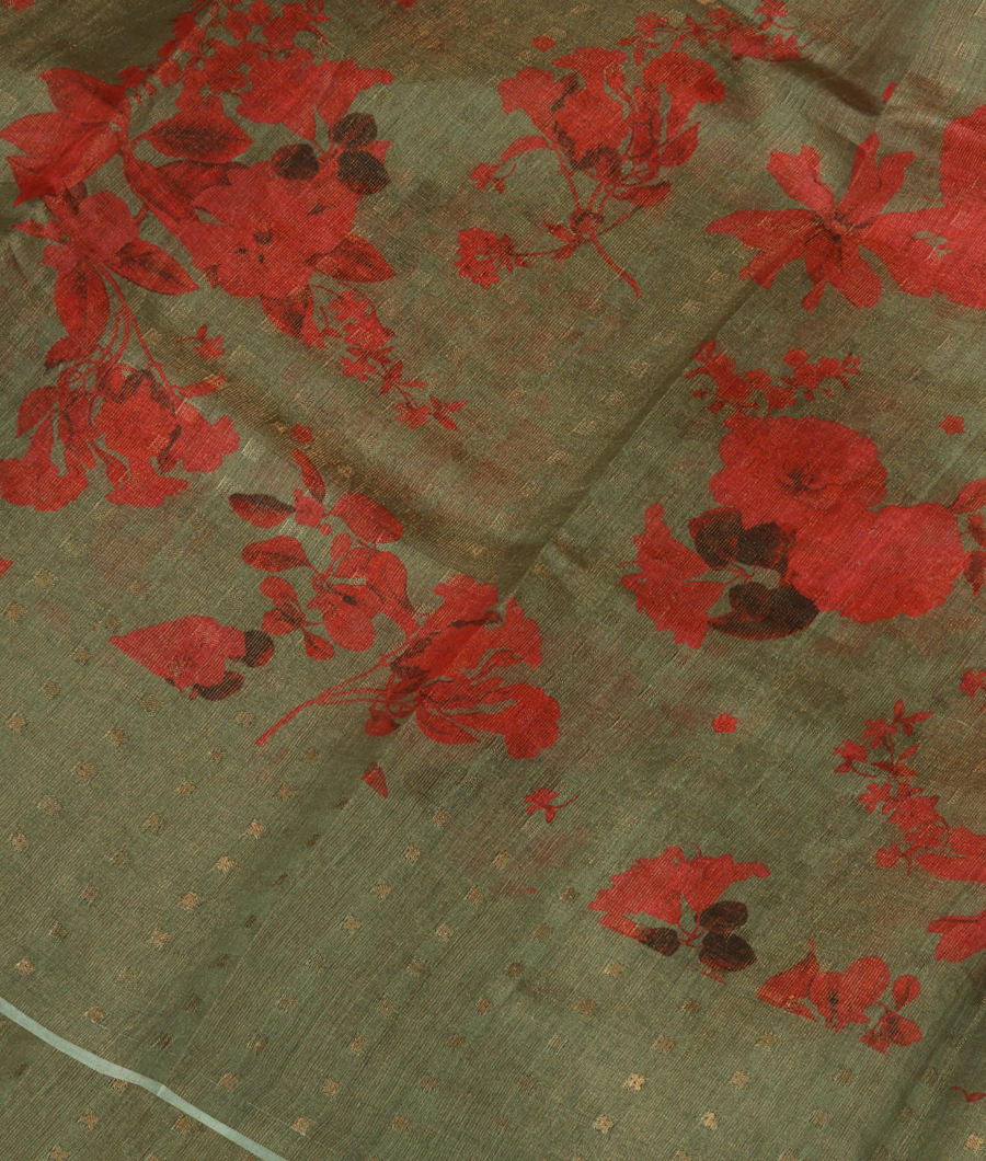 Green Tussar Printed Saree T346570-image