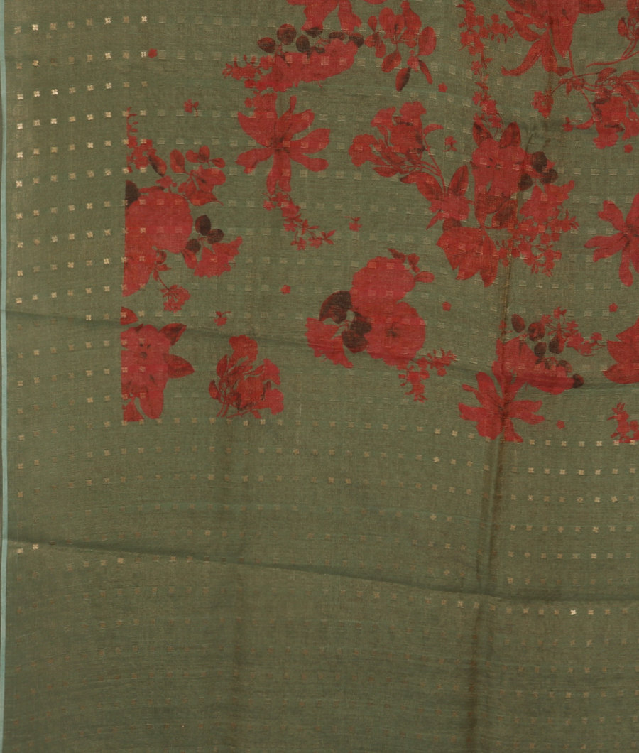 Green Tussar Printed Saree T3465704