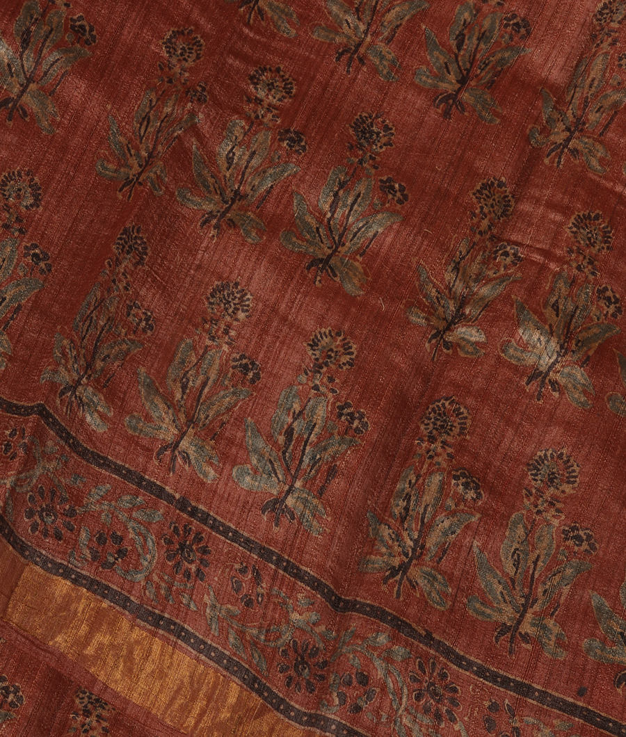 Rust Tussar Printed Saree T340910-image