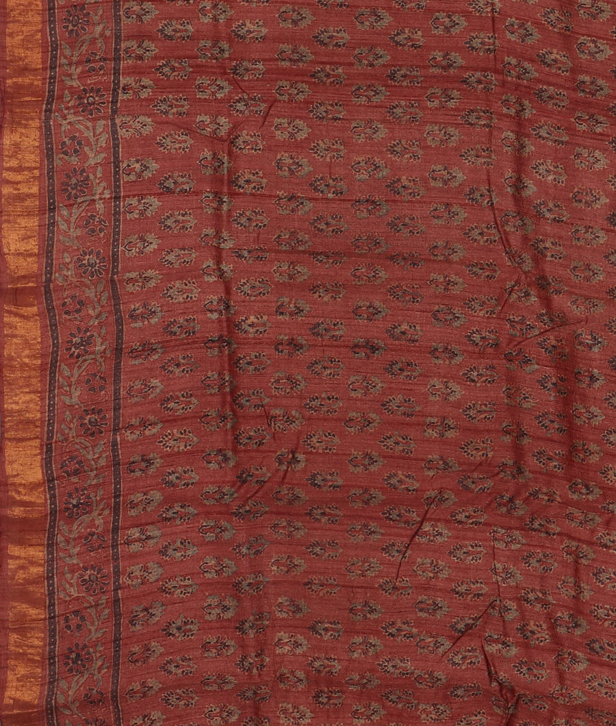 Rust Tussar Printed Saree T3409103