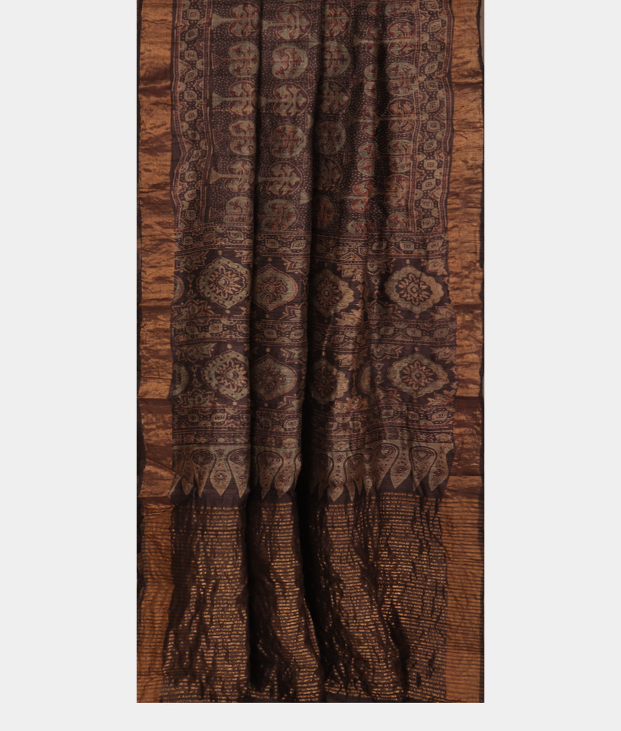 Brown Tussar Printed Saree T3409122
