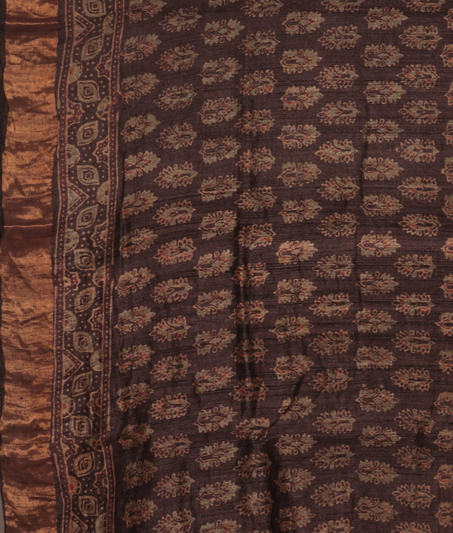 Brown Tussar Printed Saree T3409123