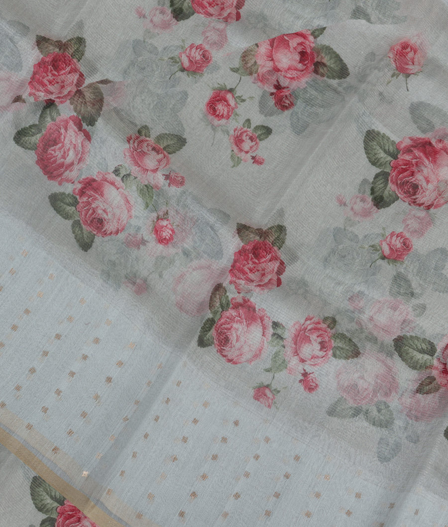 Light Blue Kora Organza Printed Saree T344687-image