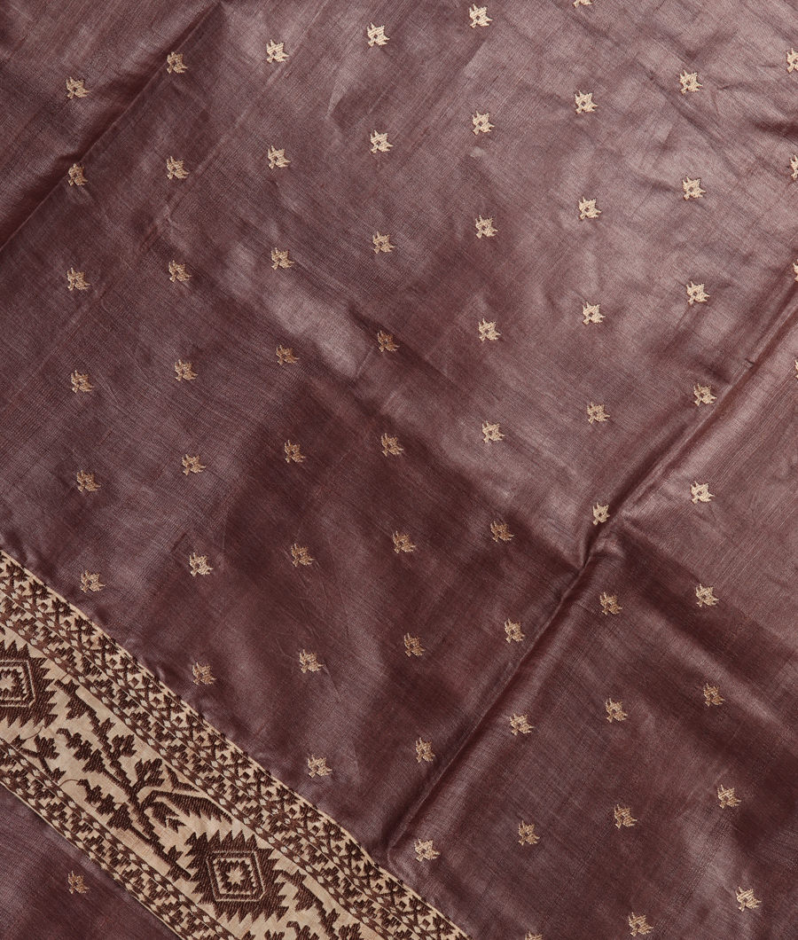 Brown Tussar Embroidery Saree T94706-image