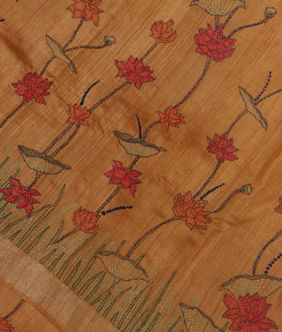 Yellow Tussar Embroidery Saree T309700-image