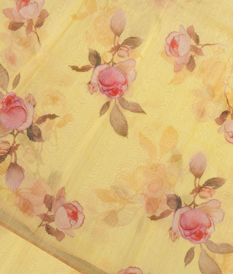 Yellow Super Fine Printed Cotton Saree T346539-image