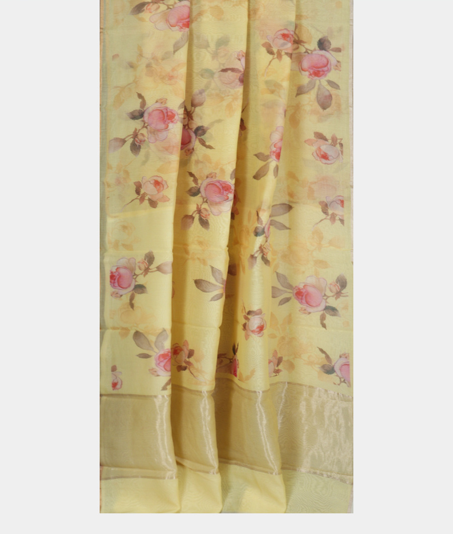 Yellow Super Fine Printed Cotton Saree T3465392