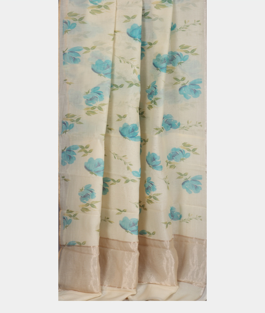 Off-White Super Fine Printed Cotton Saree T3465172