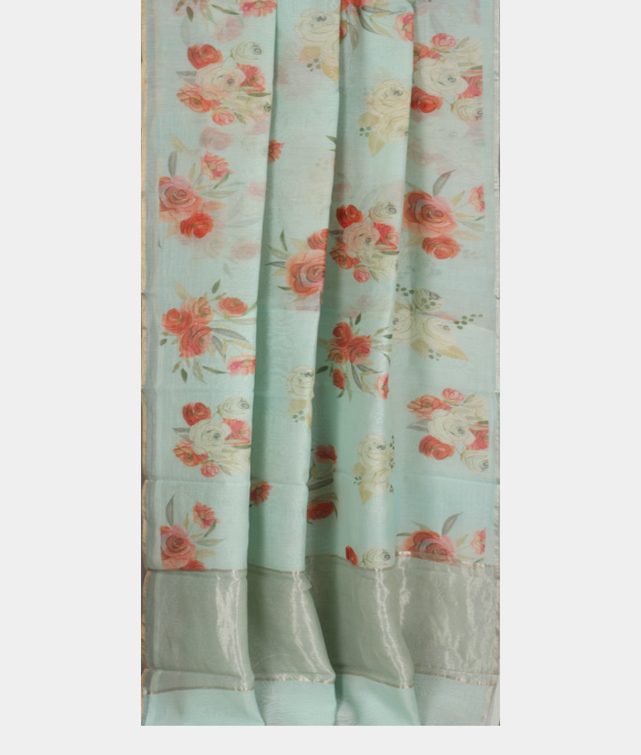 Blue Super Fine Printed Cotton Saree T3465272