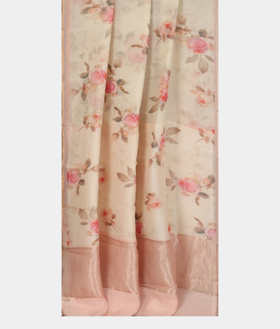 Off-White Super Fine Printed Cotton Saree T3465322