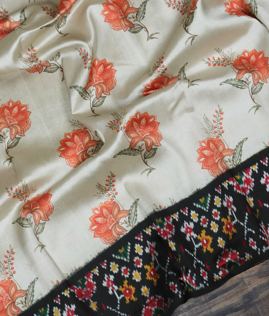 Grey Ikat Silk Saree T3488814