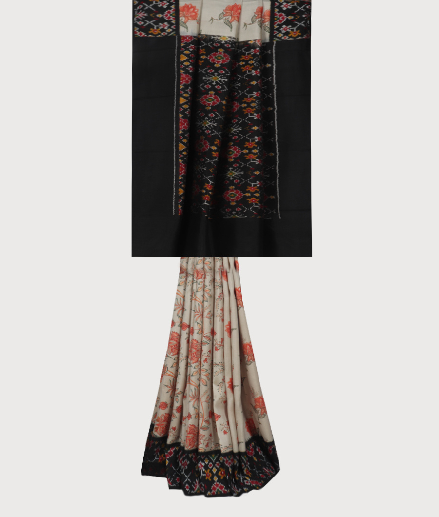 Grey Ikat Silk Saree T3488815