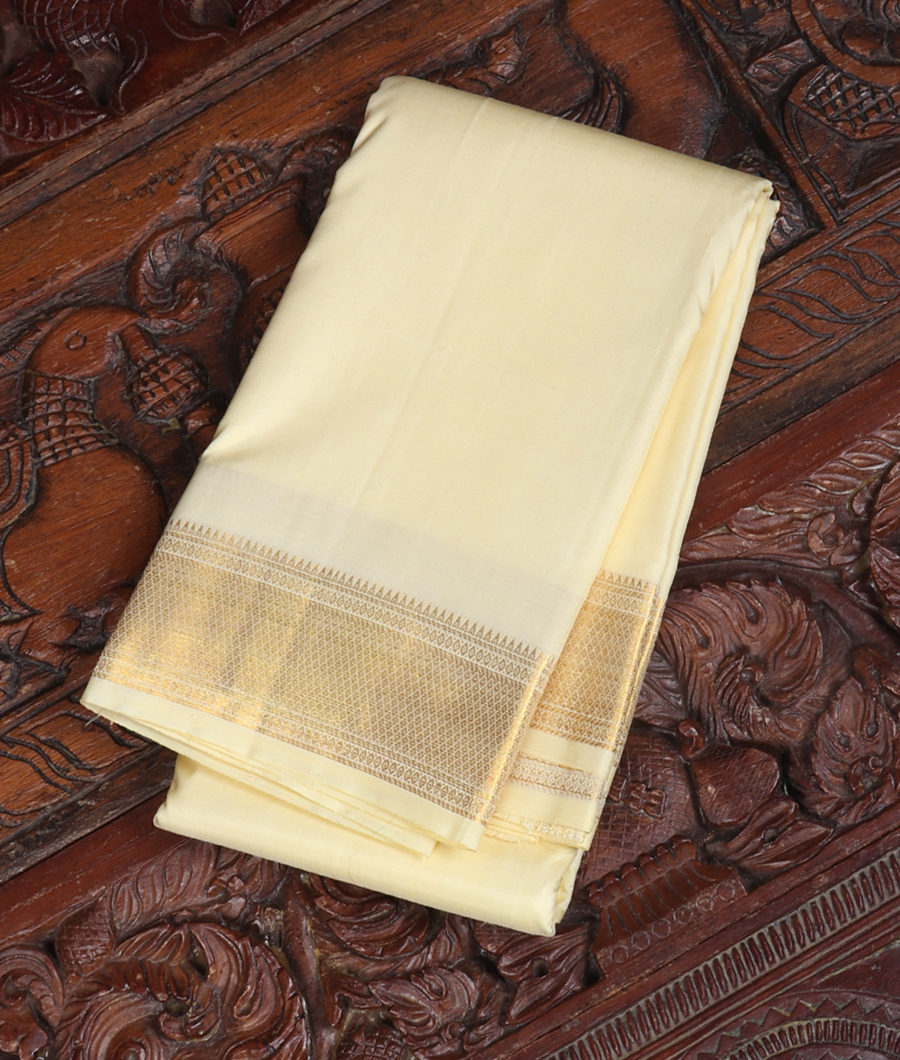 Cream Handwoven Kanjivaram Silk Dhoti and Vastharam T292584-image