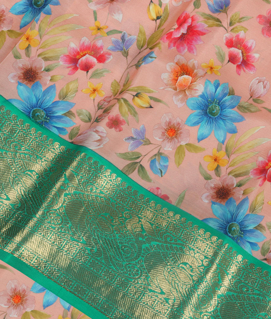 Salmon Pink Printed Kanjivaram Silk Saree T287825-image