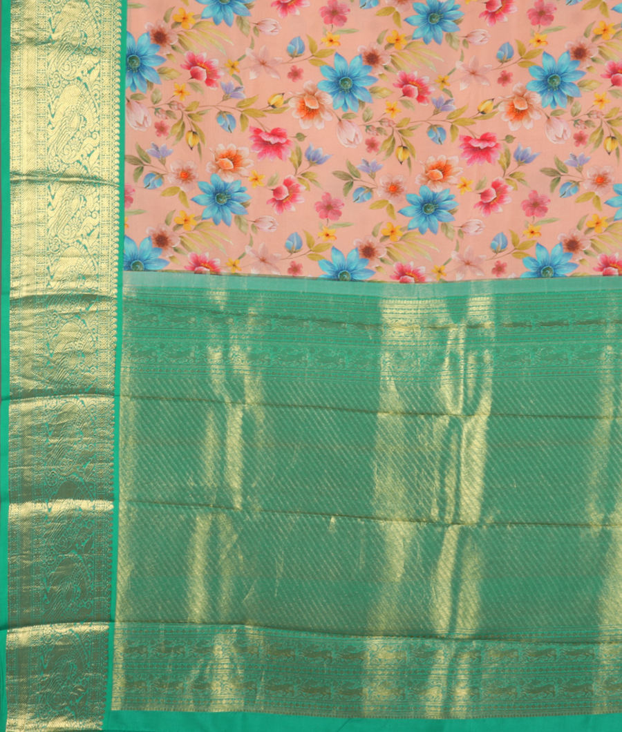 Salmon Pink Printed Kanjivaram Silk Saree T2878254