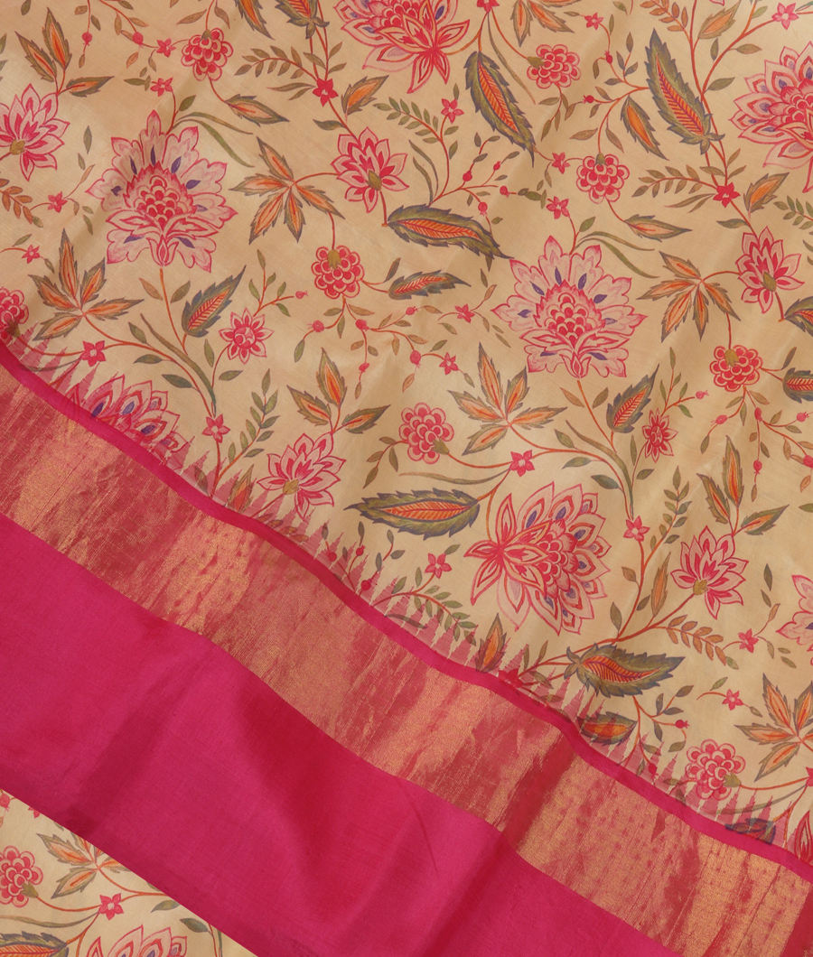 Beige Printed Kanjivaram Silk Saree T338137-image