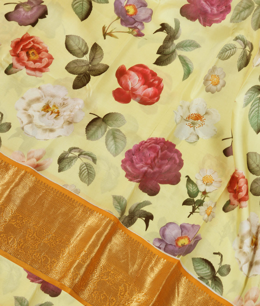 Yellow Printed Kanjivaram Silk Saree T309455-image