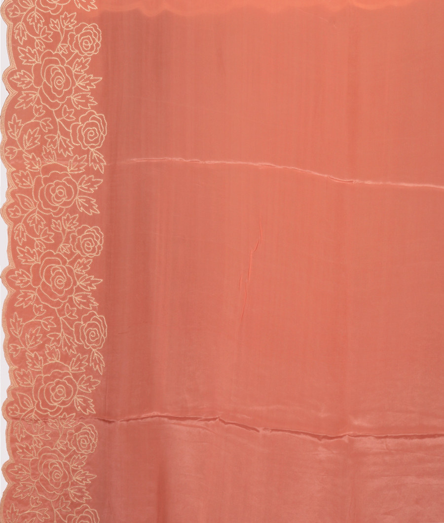 Peach Kora Organza Embroidery Saree T2768803