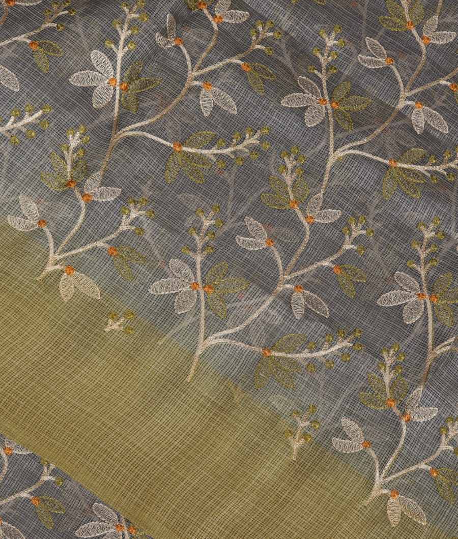 Grey Silk Kota Embroidery Saree T347428-image