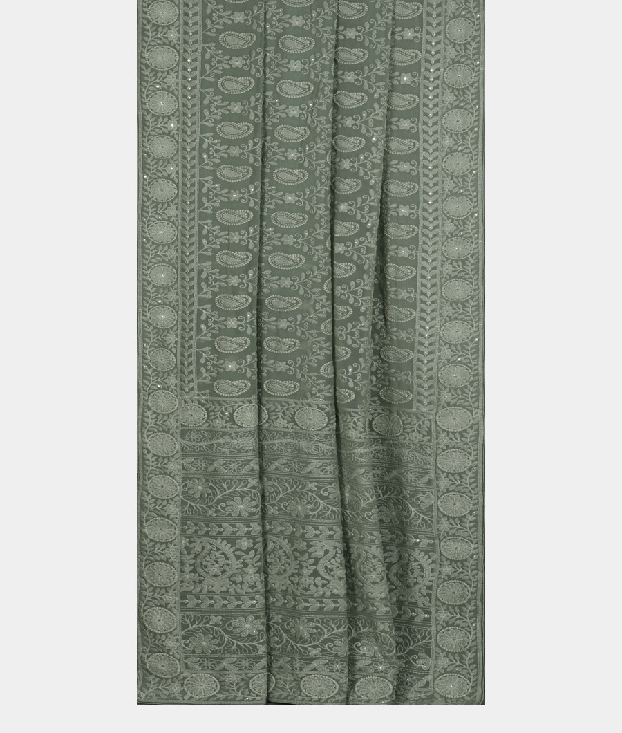 Green Chiffon Embroidery Silk Saree T3484492