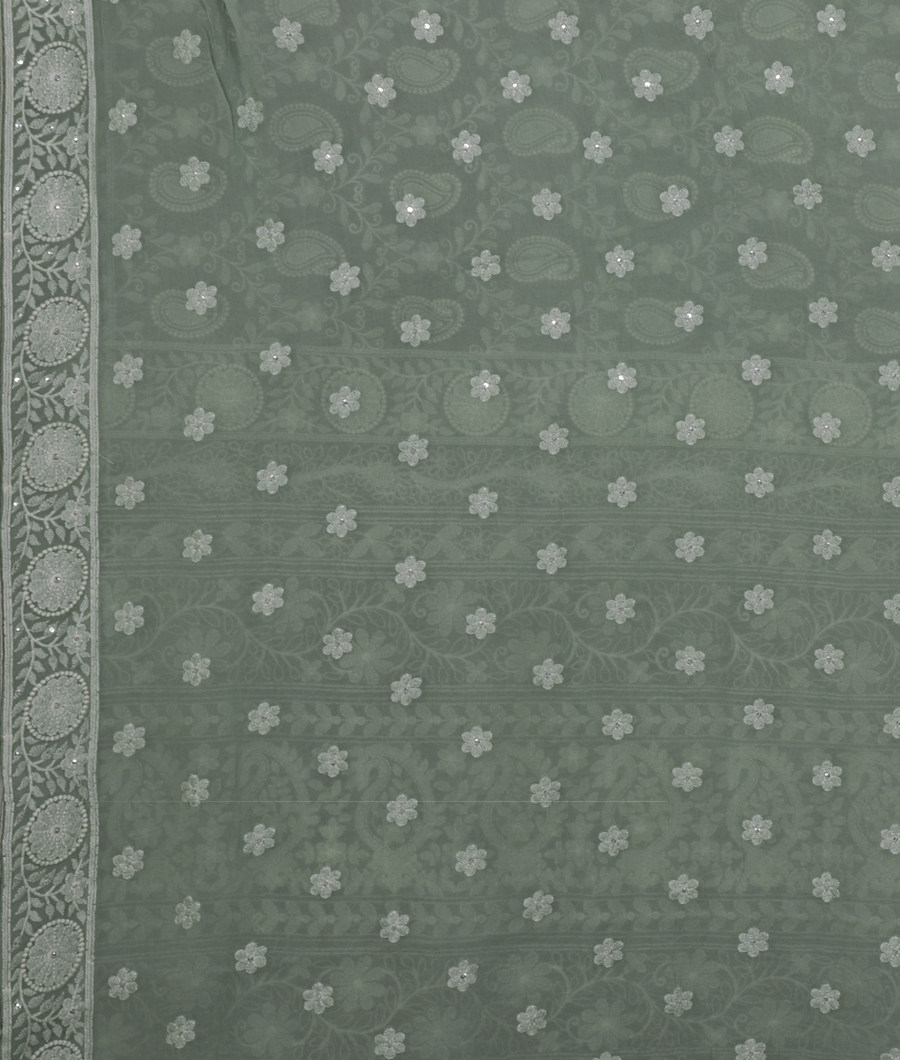 Green Chiffon Embroidery Silk Saree T3484493