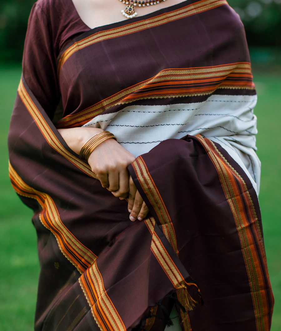 Light Grey Kanjivaram Silk Saree T3235222