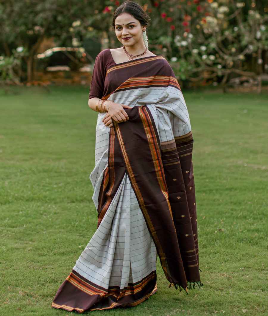 Light Grey Kanjivaram Silk Saree T3235223