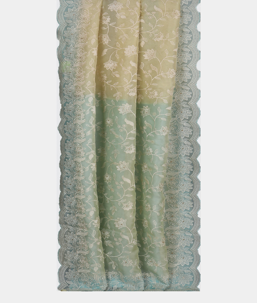 Green Kora Organza Embroidery Saree T3245262