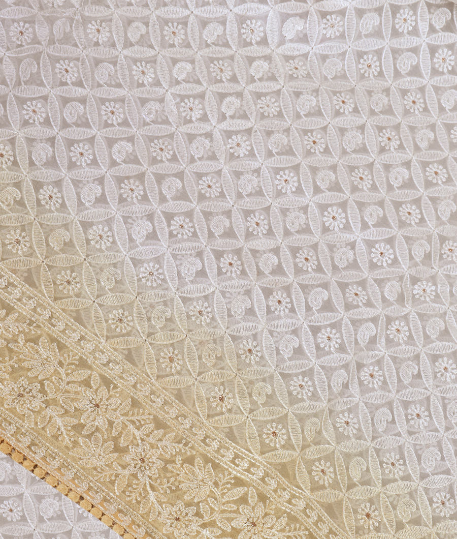 Off-White Silk Kota Embroidery Saree T344098-image