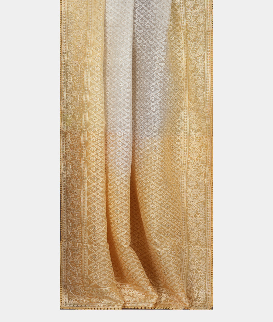 Off-White Silk Kota Embroidery Saree T3440982