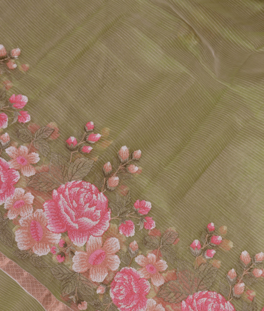 Green Kora Organza Embroidery Saree T348171-image