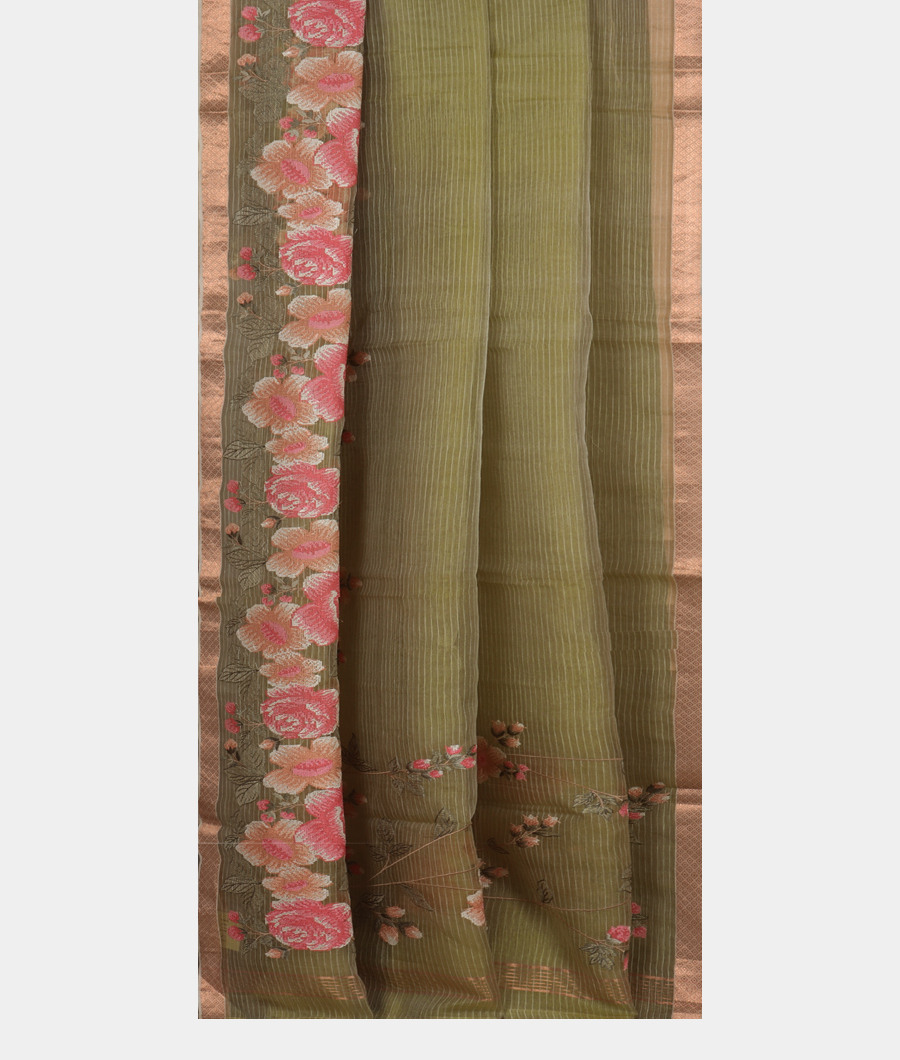 Green Kora Organza Embroidery Saree T3481712