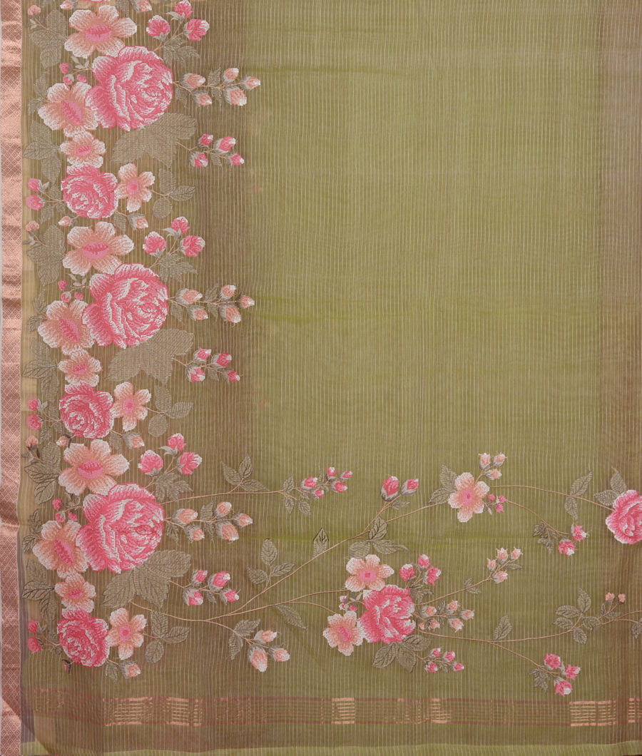 Green Kora Organza Embroidery Saree T3481714