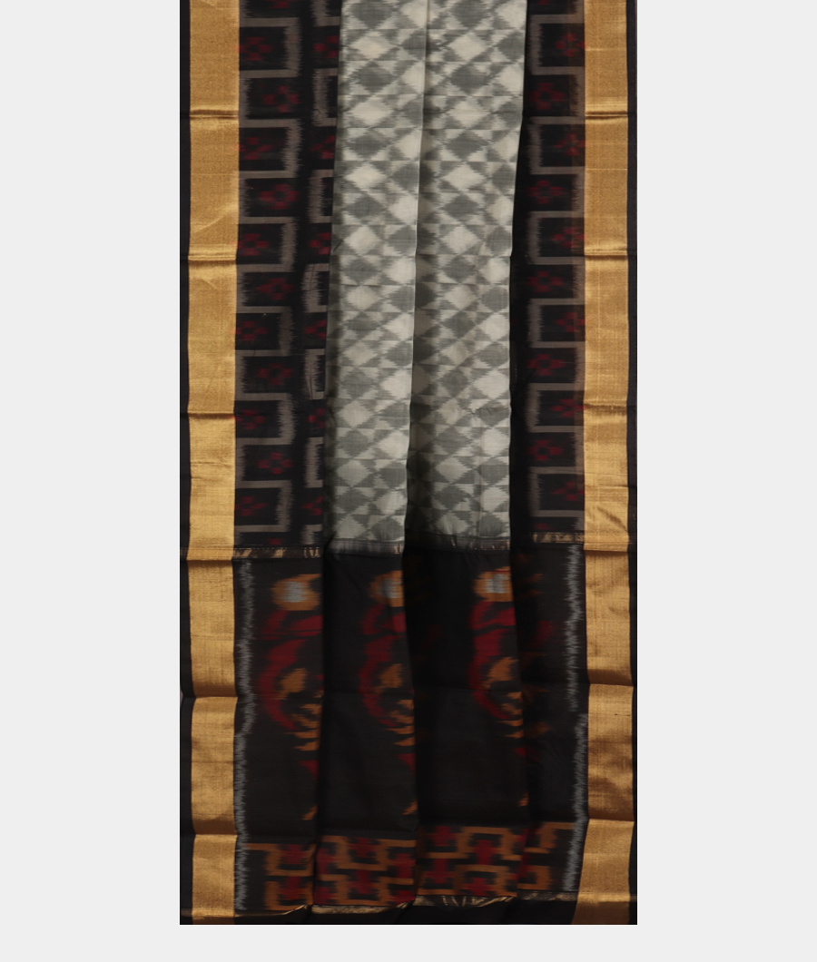 White and Grey Pochampalli Silk Cotton Saree T3487362