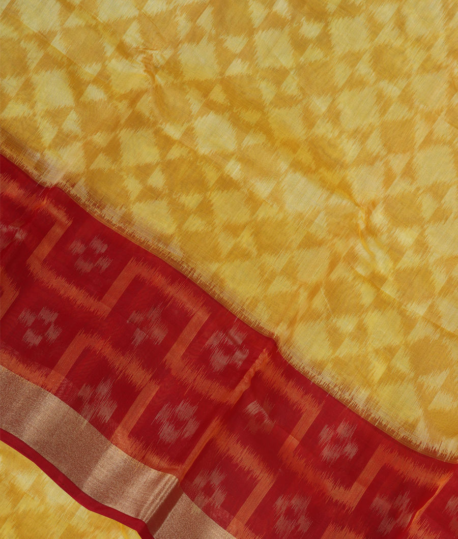 Yellowish Green Pochampalli Silk Cotton Saree T348744-image