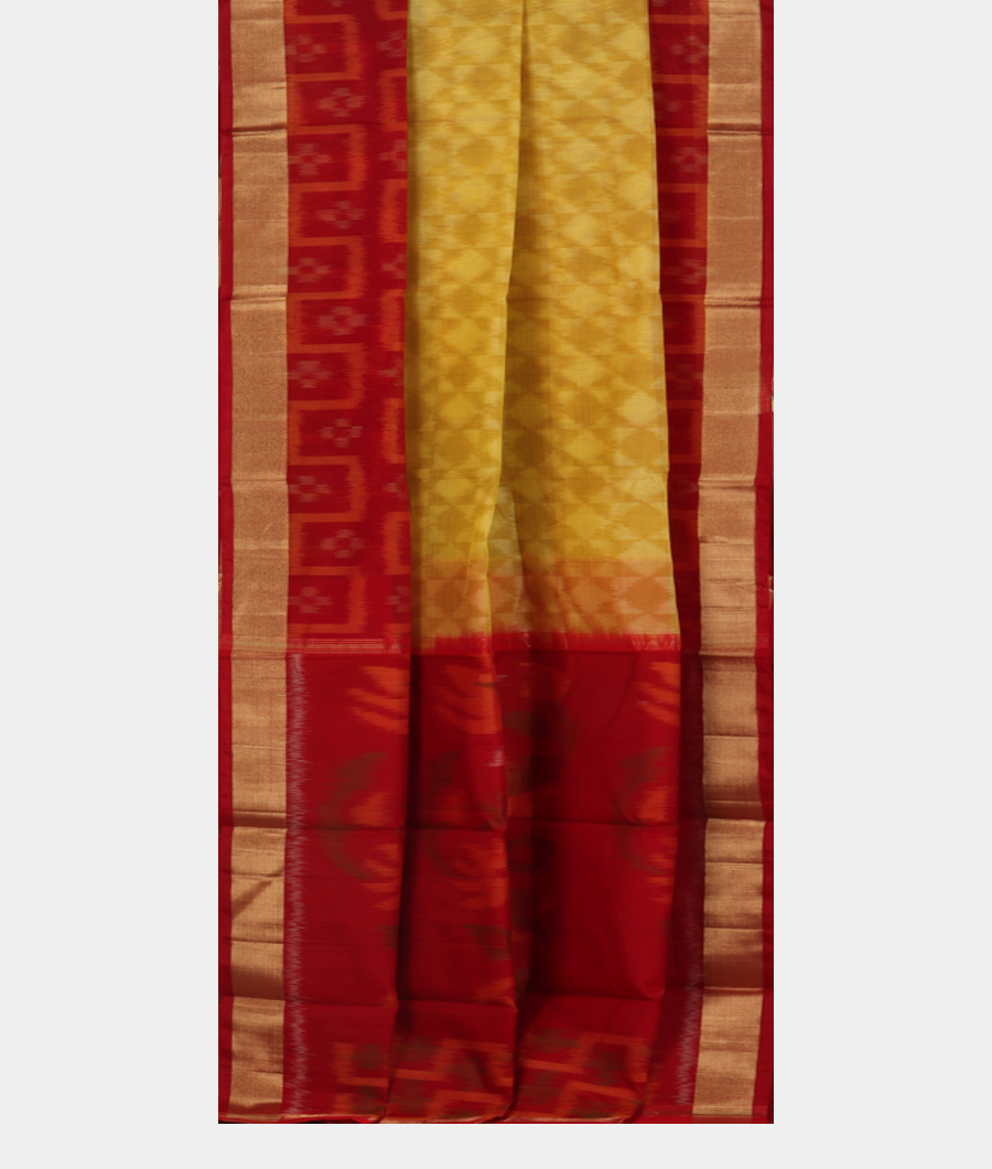 Yellowish Green Pochampalli Silk Cotton Saree T3487442