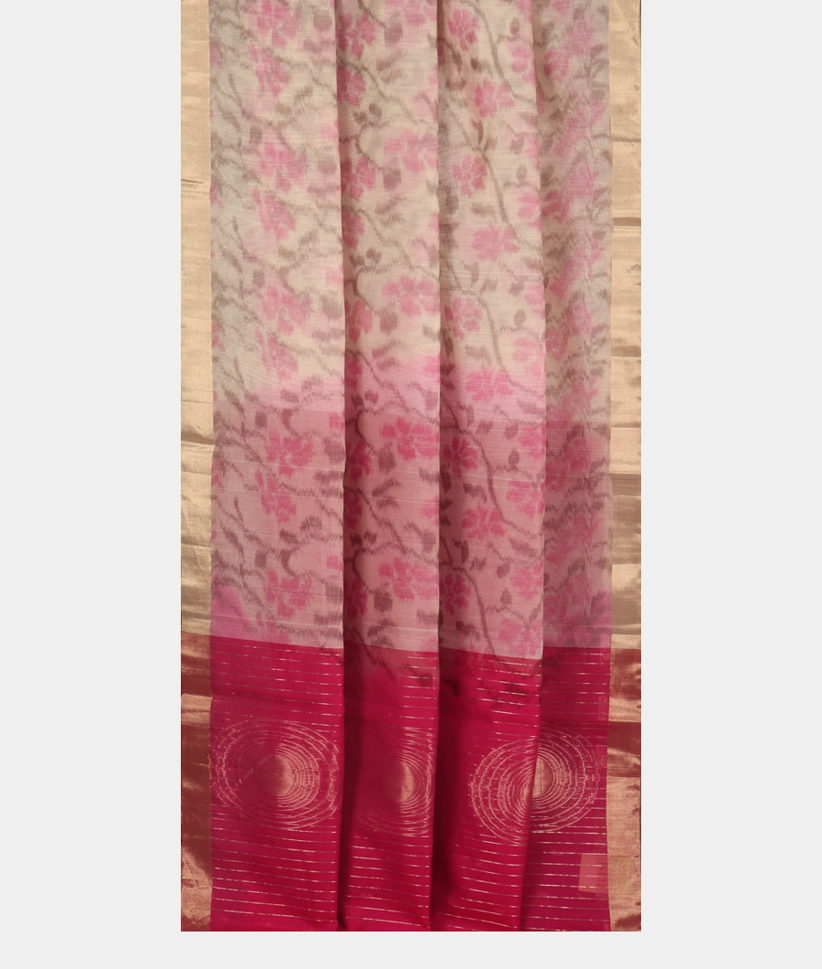 White Pochampalli Silk Cotton Saree T3441712