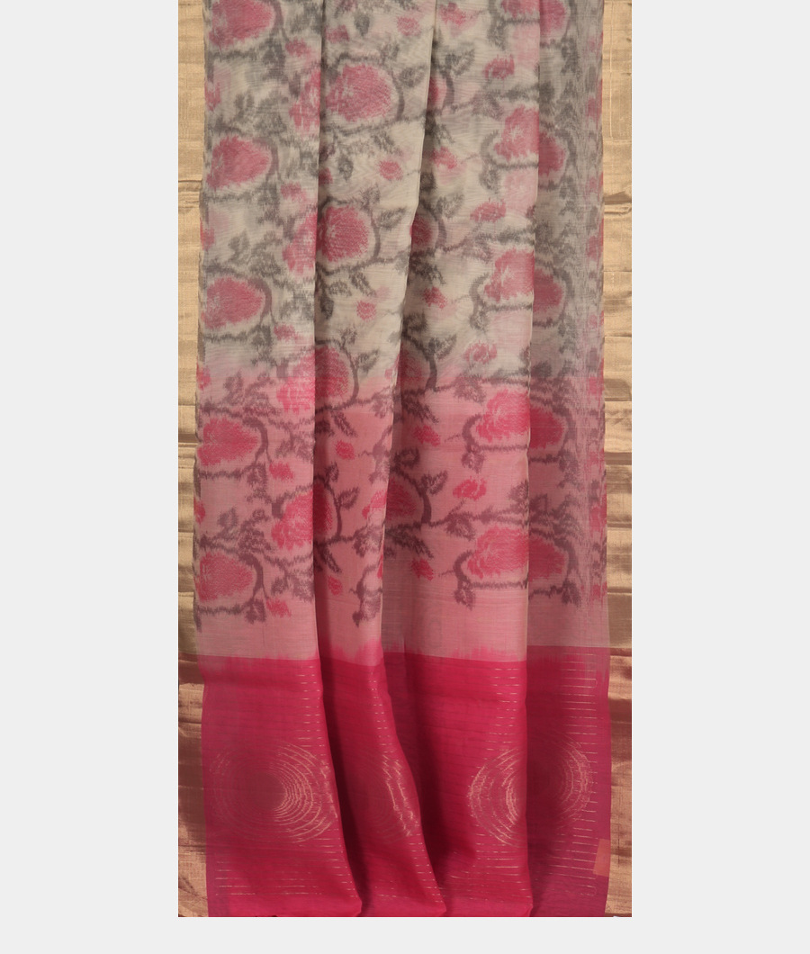 Off-White Pochampalli Silk Cotton Saree T3441772