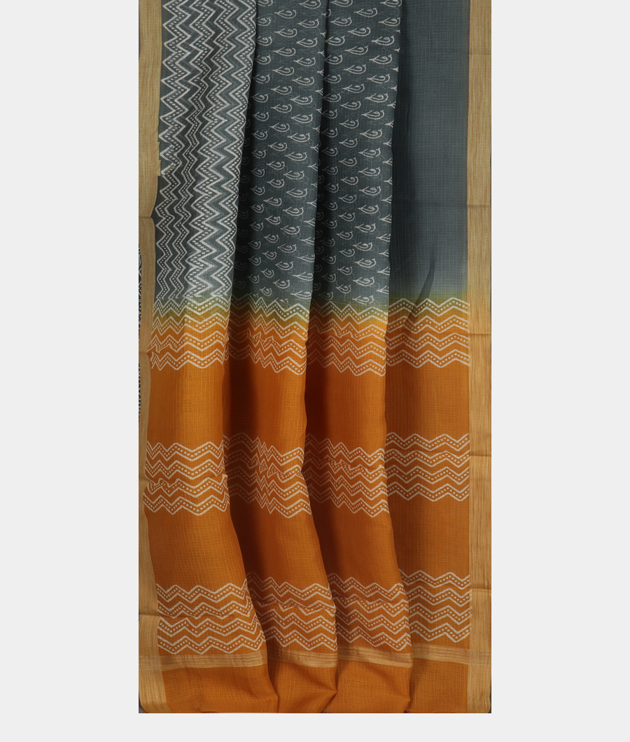 Greenish Grey Kota Cotton Saree T3475312