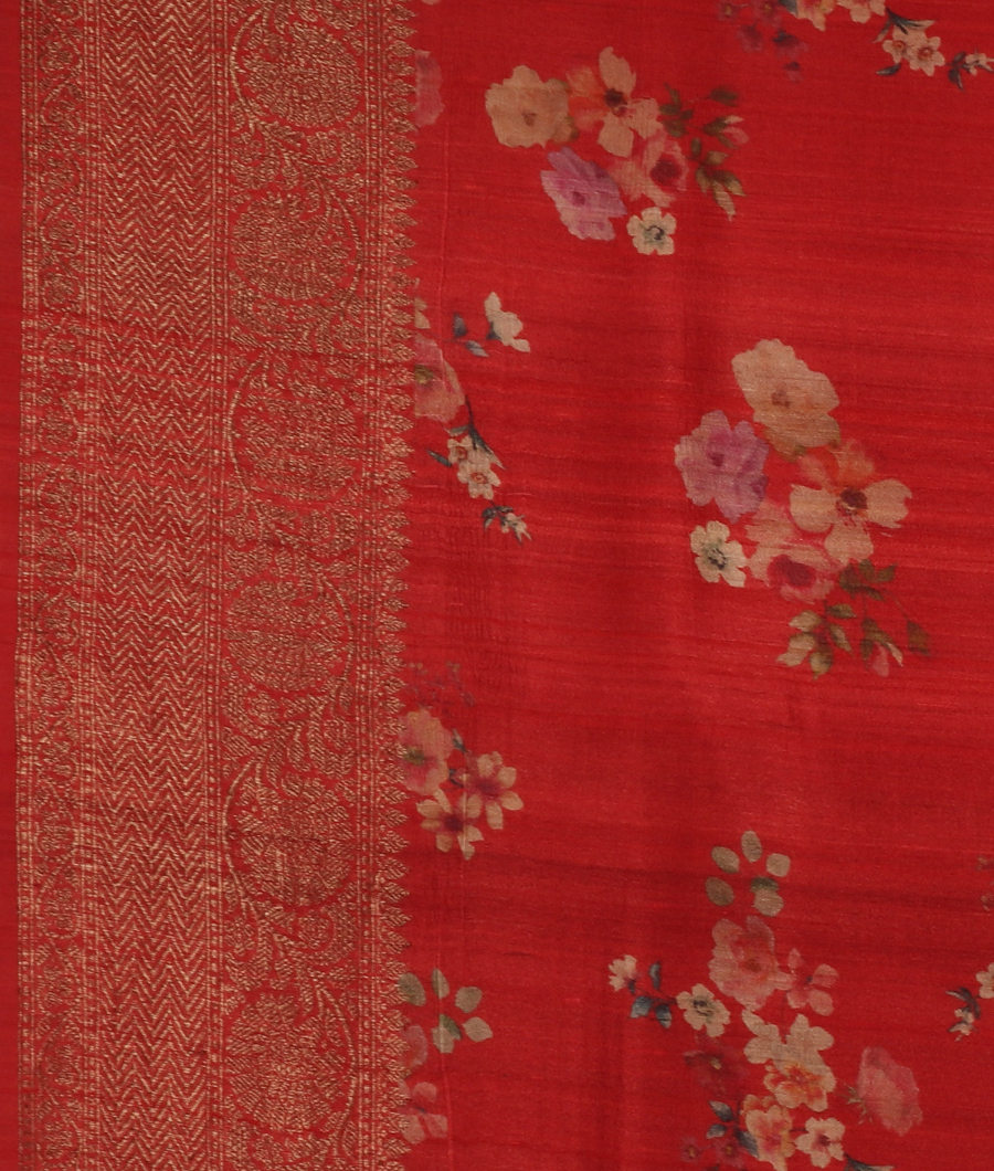 Red Banaras Tussar Georgette Saree T3136483