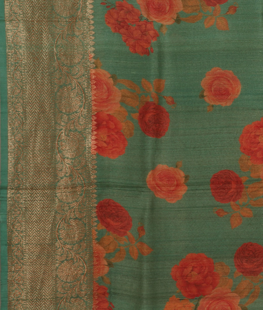 Green Banaras Tussar Georgette Saree T3465873